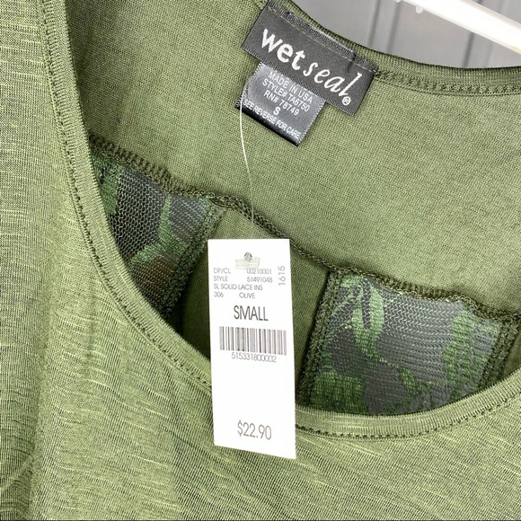 Wet Seal Olive Green Lace Hi-Low Tank Top (S) - Picture 4 of 4
